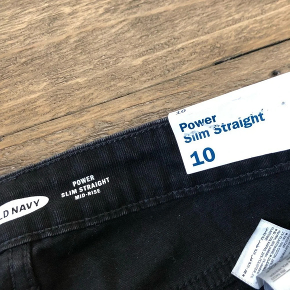 NWT Old Navy Size 10 Power Slim Straight Black Jeans Mid Rise Ripped Knees New - Picture 3 of 8
